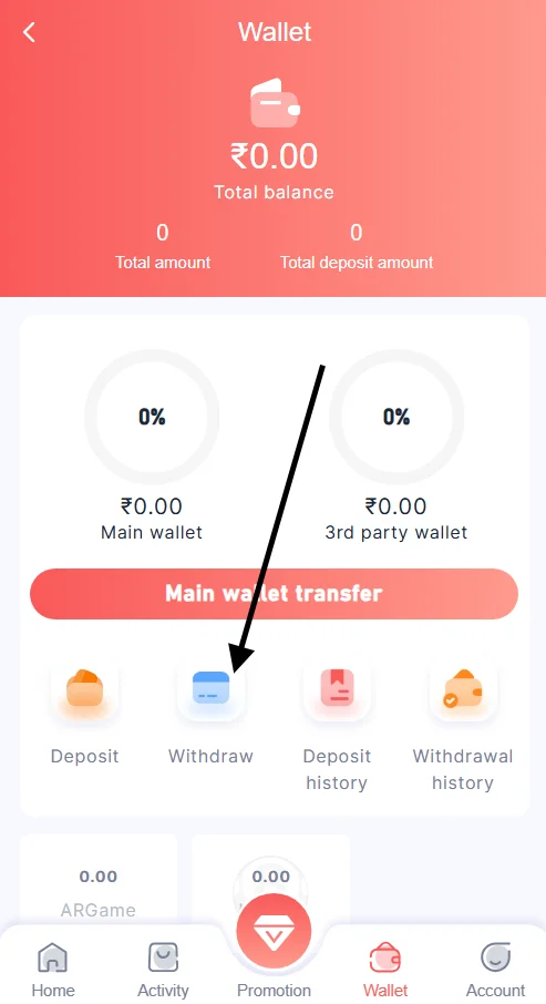 Click on withdraw section